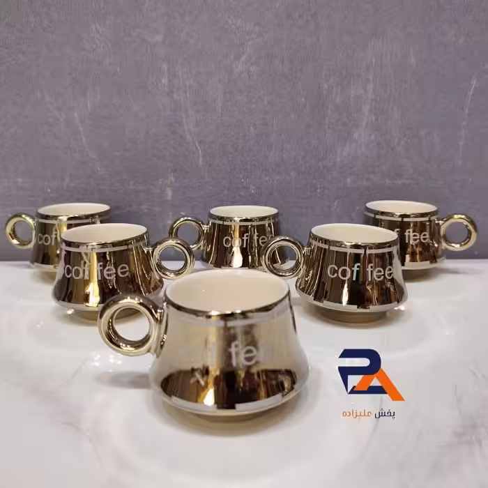 فنجان قهوه خوری کافی چینی شات قهوه دسته دار در دو رنگ نقره ای و طلایی 6عددی 
