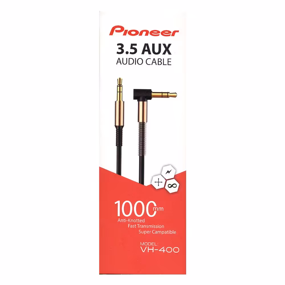 کابل aux پایونیر  سرکج با روکش فنری تمام فلزی و کابل 1 متری