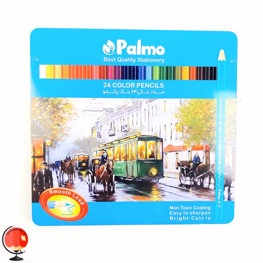 مداد رنگی 24 رنگ جعبه فلزی پالمو طرح قطار
