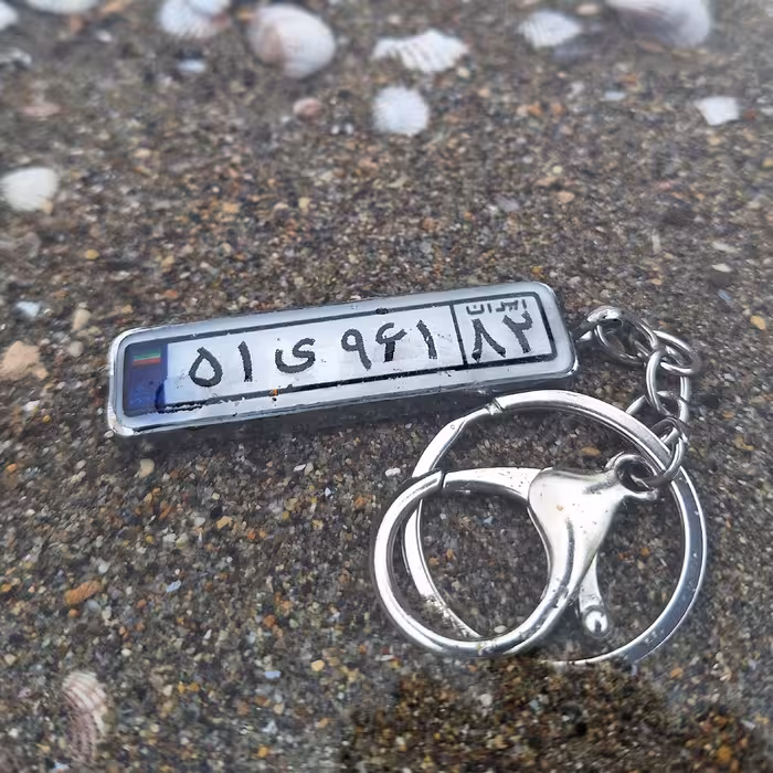 جاسوئیچی پلاک ماشین رنگ استیل و ثابت و پشتش متن انتخابی شما