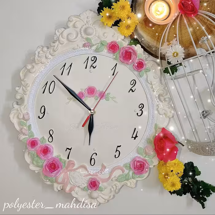 ساعت دیواری فانتزی گلگلی ساعت دیواری گل برجسته