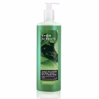 شامپو سر و بدن Senses Jungle Rainburst مریم گلی و چوب صندل اون AVON حجم 720 میل