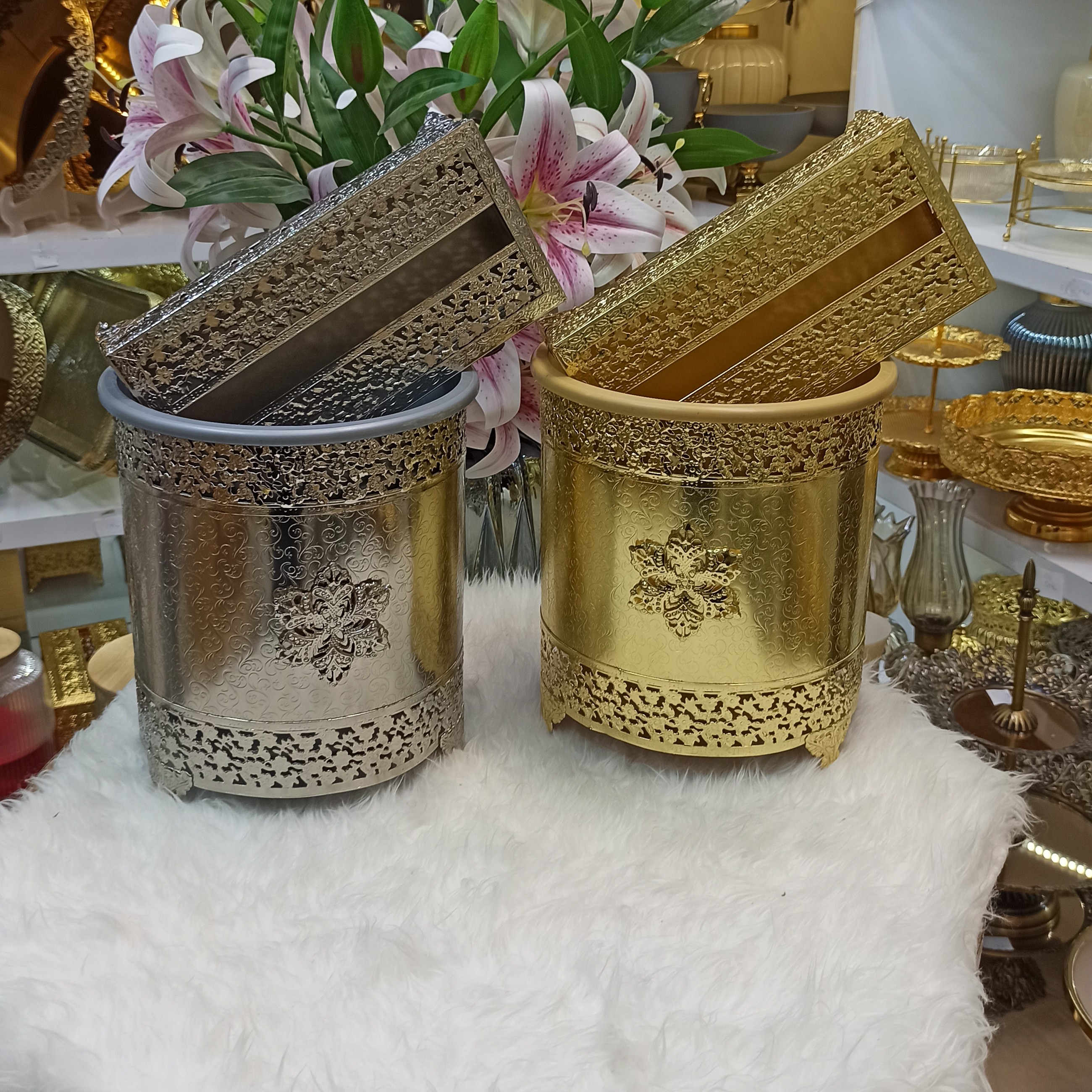 سطل و جا  دستمال کاغذی پیوتر طرح تاج دکوری منزل 