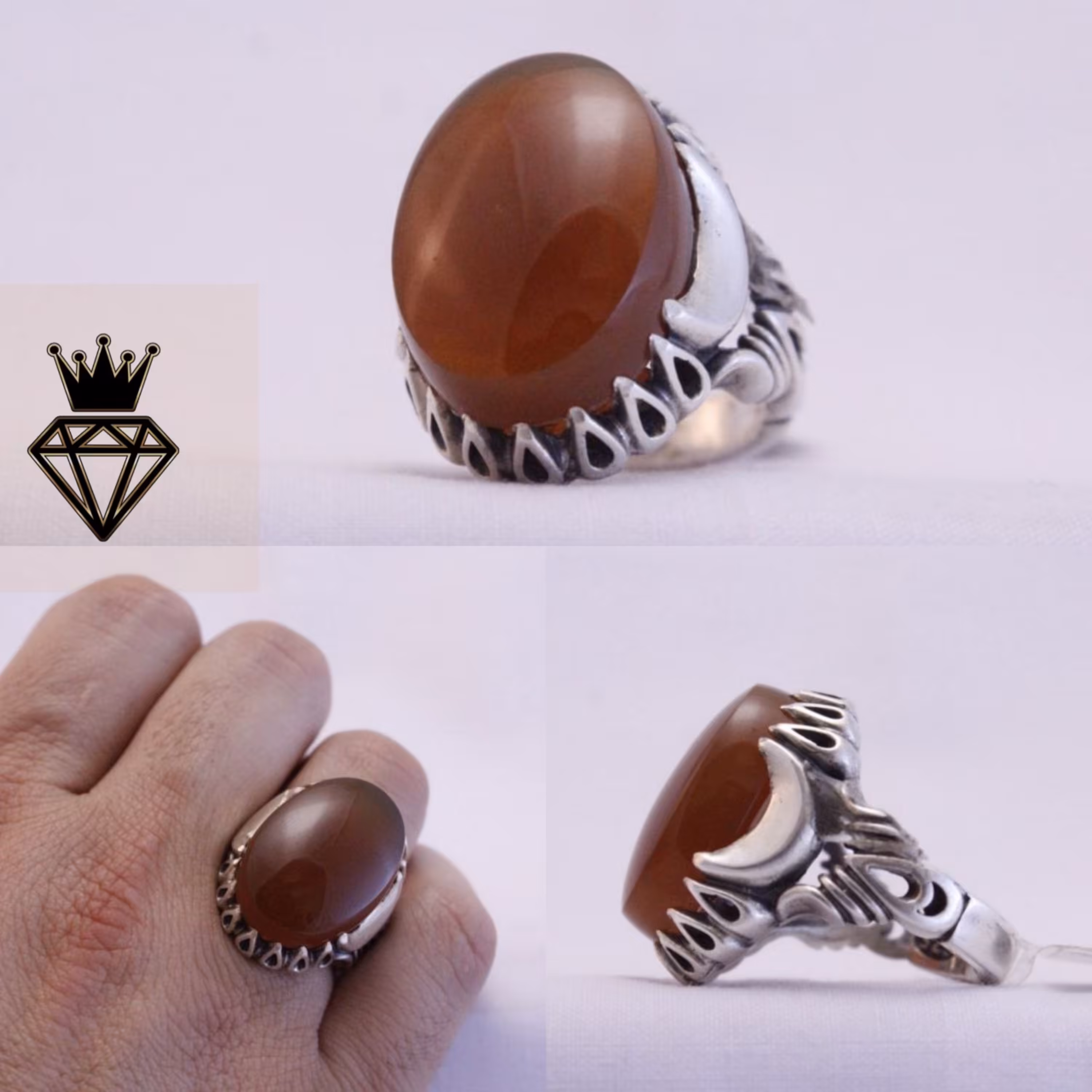 انگشترعقیق یمنی اصل فاخر و کلکسیونی نگین درشت و ارزشمند رکاب طرحِ اَشک