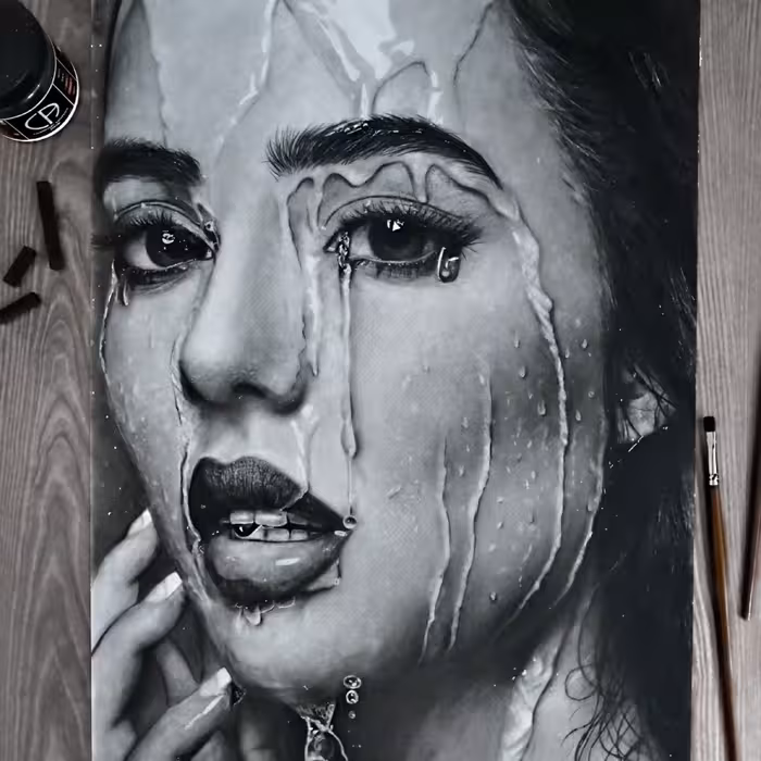 نقاشی سیاه قلم چهره هایپررئال 