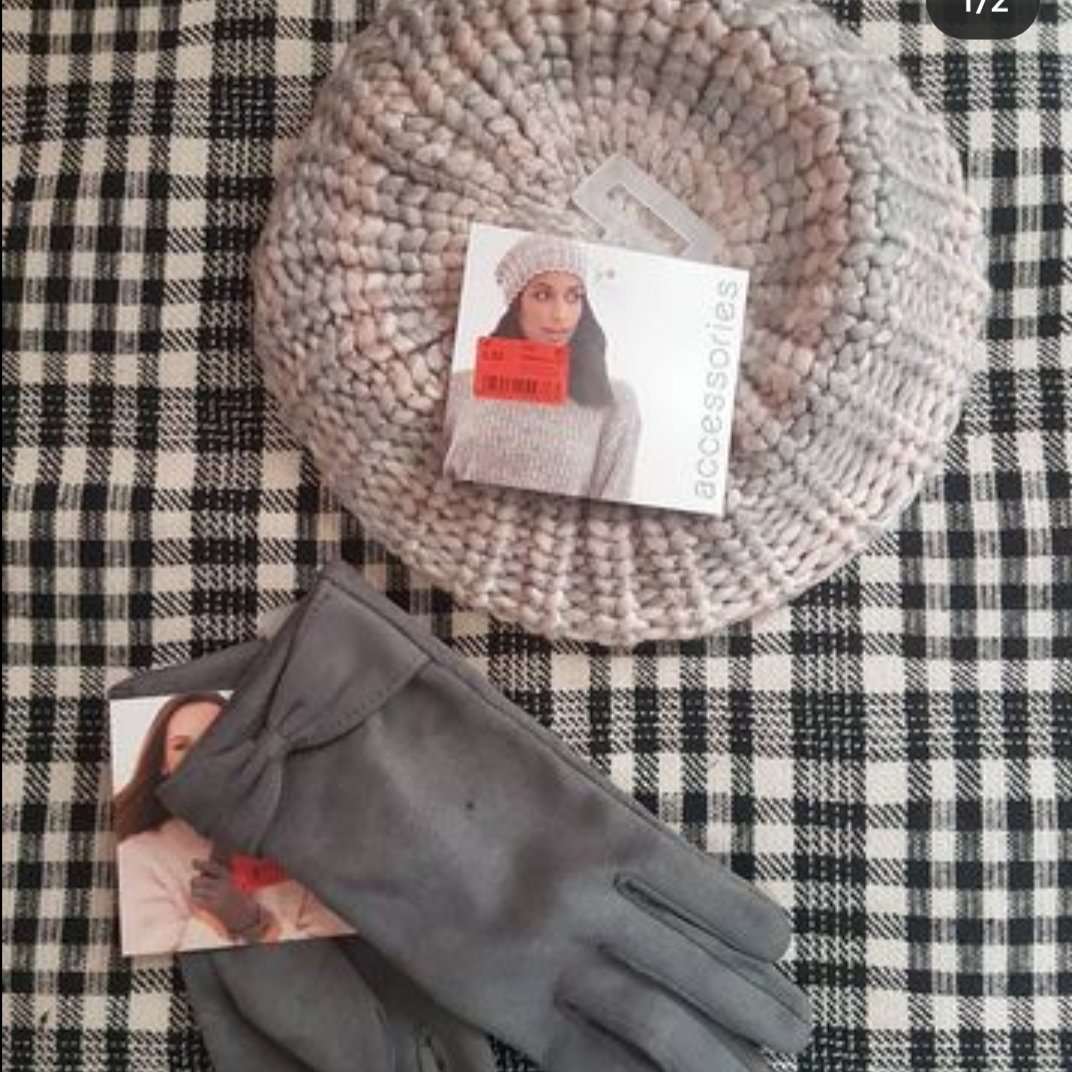 ست کلاه و دستکش طوسی