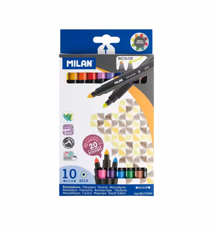 ماژیک نقاشی 10 عددی دو سر ( 20 رنگ ) میلان