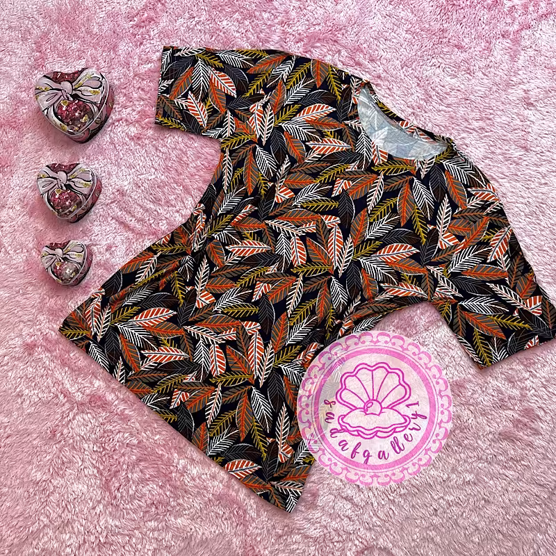 بلوز نخی استین کوتاه برگدار نارنجی با ارسال رایگان