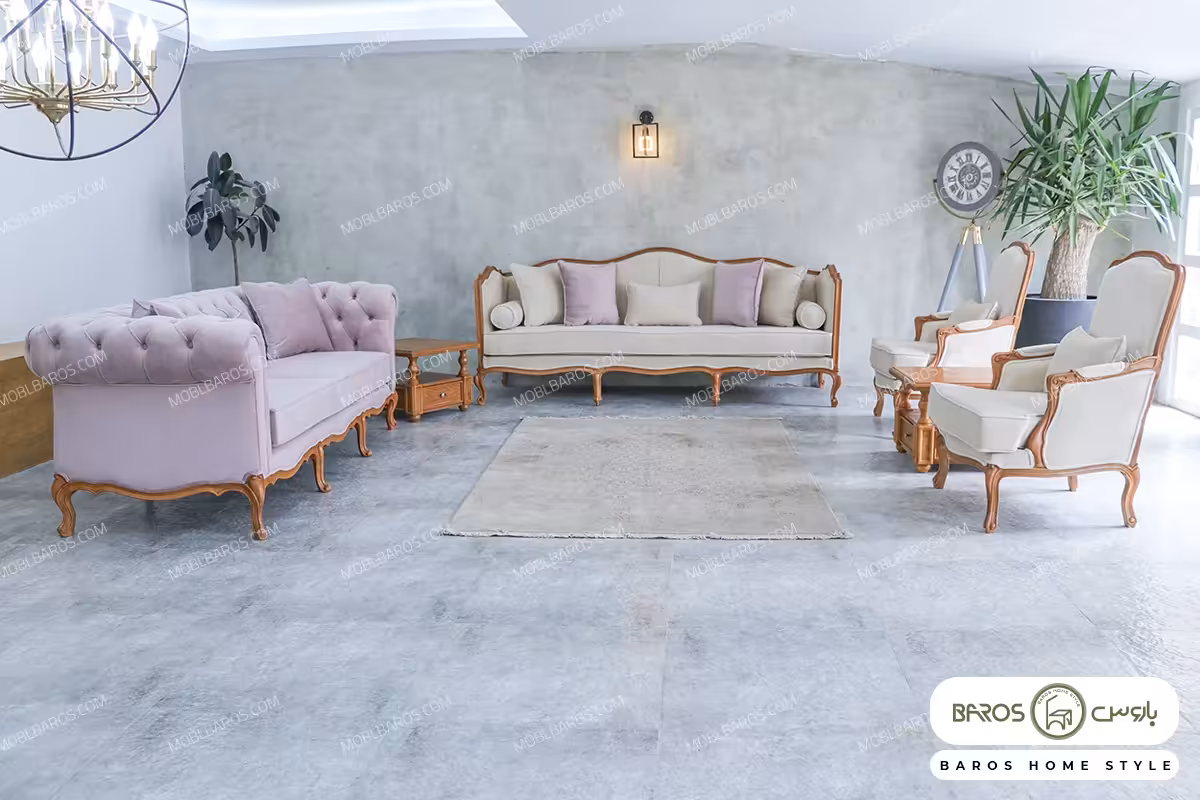 مبل نئوکلاسیک گندم و کاناپه چستر جورجیا و تک نفره فرانسوی کد 4