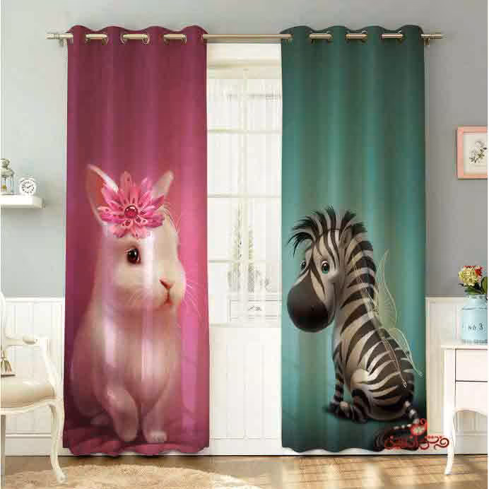 پرده 2عددی کودک طرح گورخر و خرگوش کد 2162