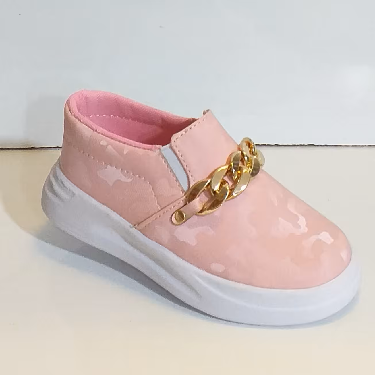 کفش کالج دخترانه زنجیری مدل پتینه زیره پی یو صورتی(27تا30)