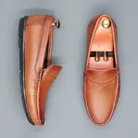 کالج مردانه چرم طبیعی رنگ عسلی از برند Ecco      (مدل کمربندی)
