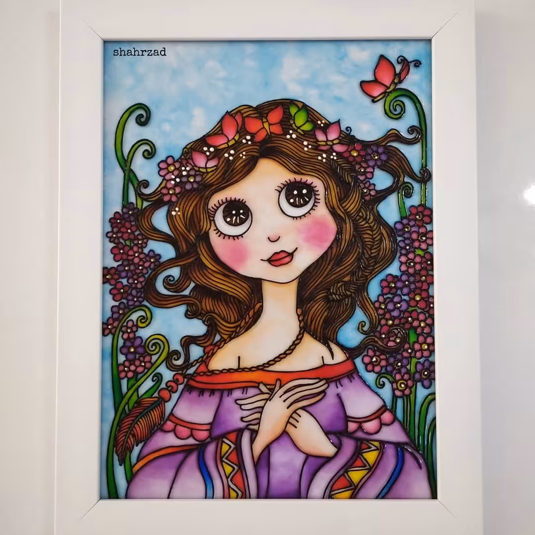 تابلو ویترای طرح بانوی مهربان