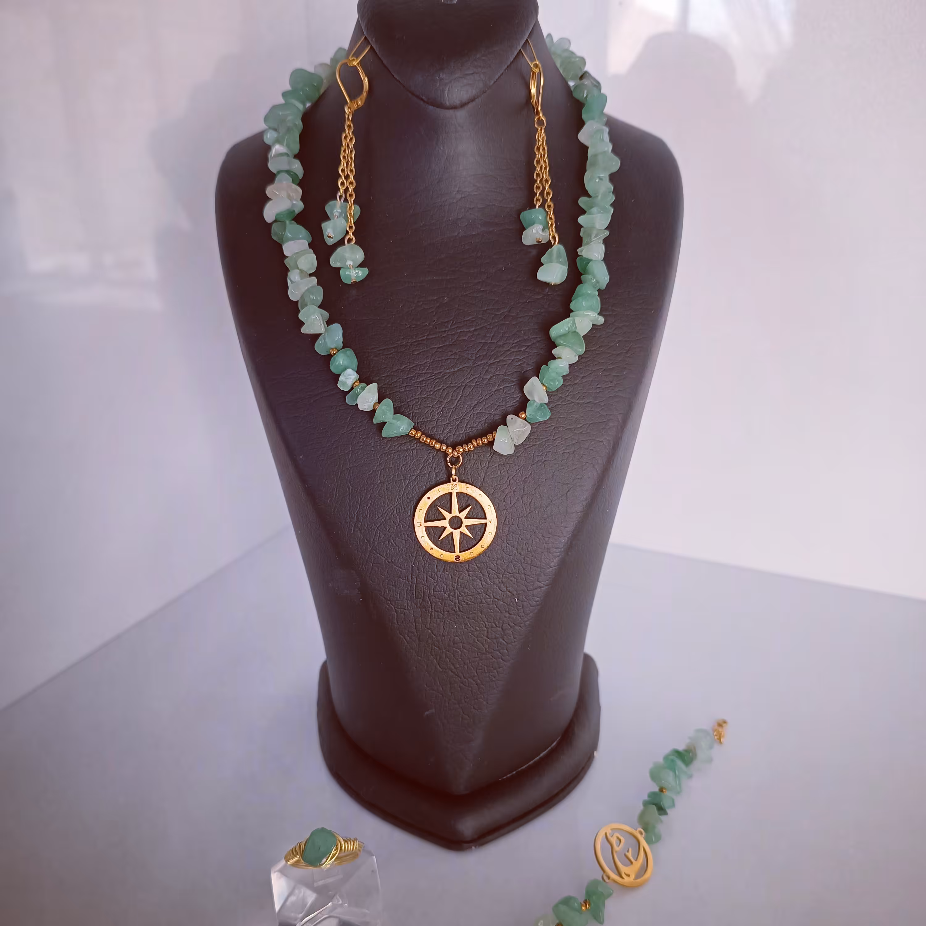 ست کامل سنگ طبیعی آونتورین سبز .