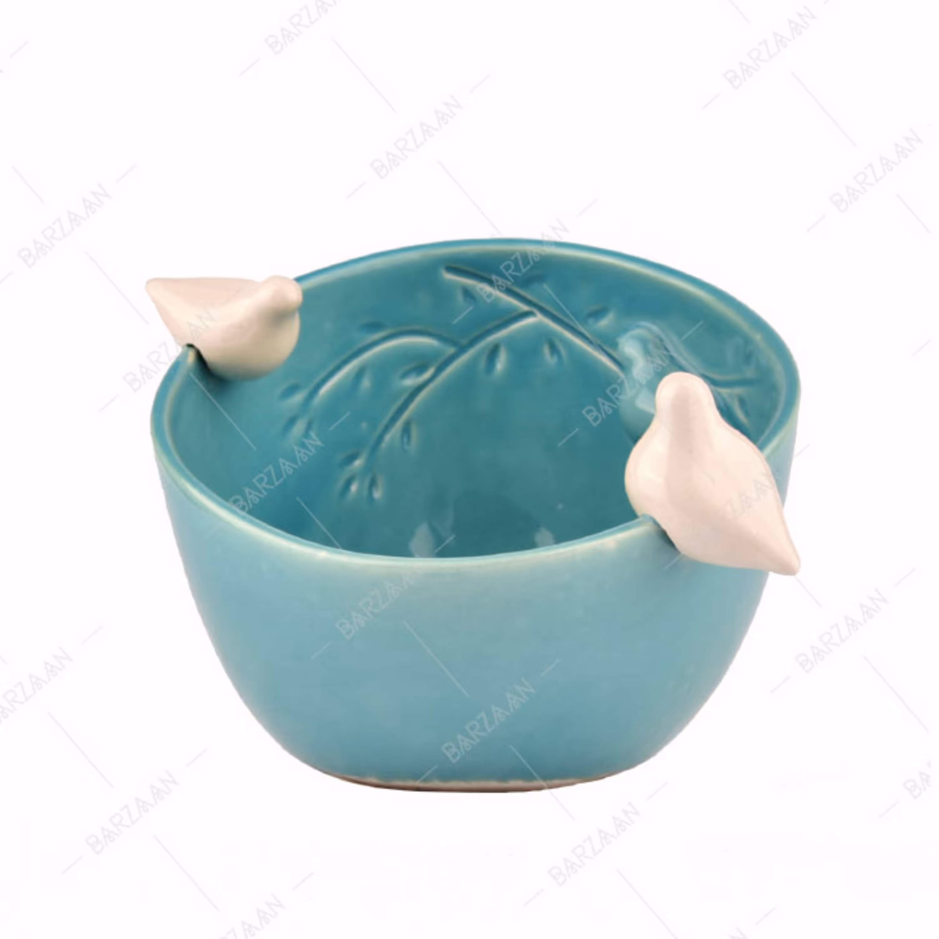 ظرف سرامیکی فیروزه ای رنگ طرح پرنده سفید