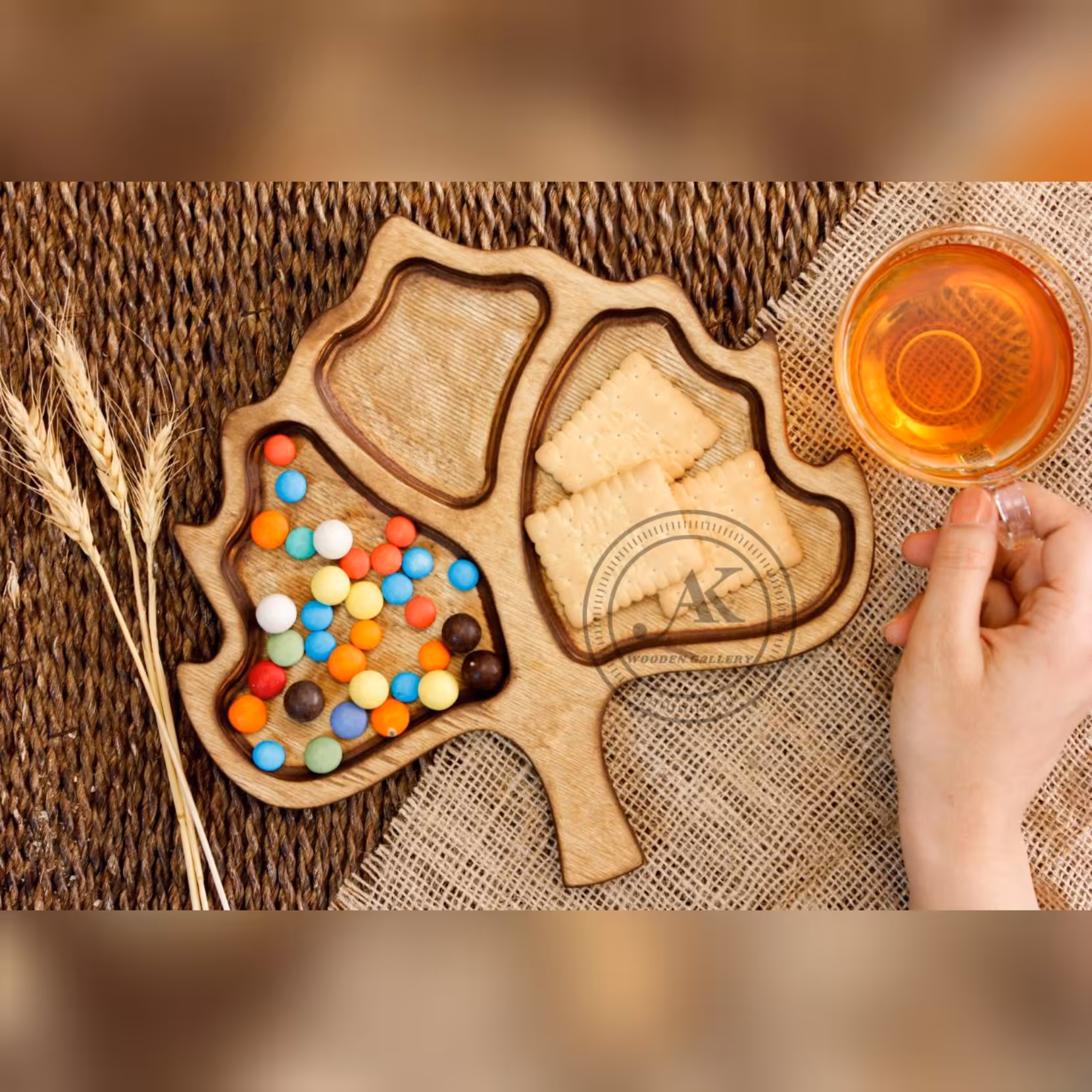 ظرف چوبی طرح برگ 3 خانه قابل شستشو