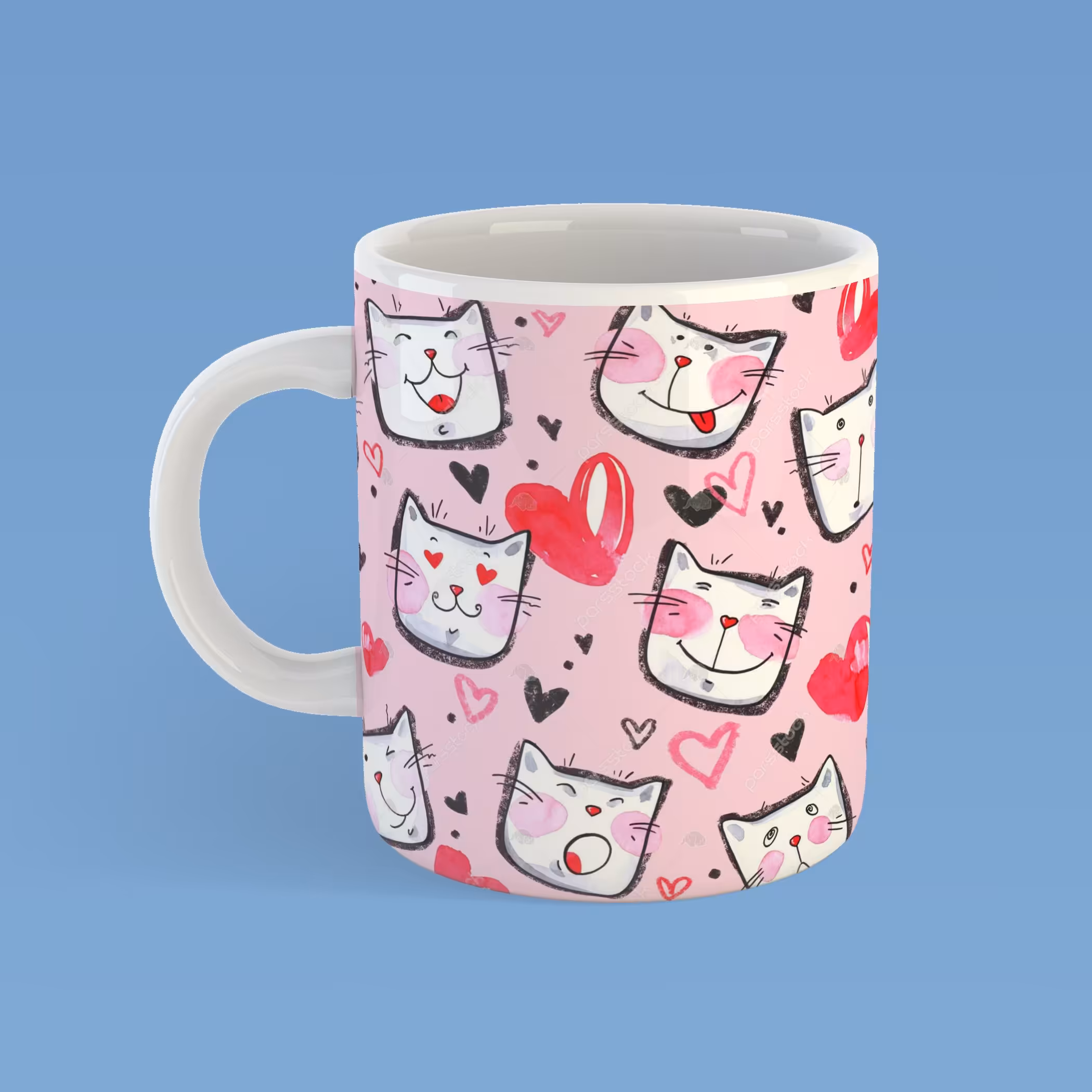 ماگ طرح گربه صورتی کد060