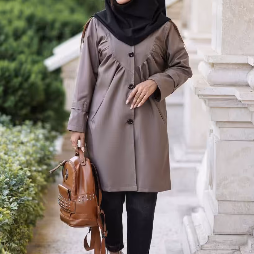مانتو مدل نوشین جلو چین دار آستین بلند 