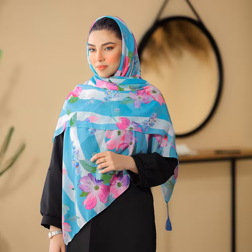 روسری نخی اعلا قواره 140 دور دوخت منگوله دار  کد 50