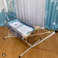 ننو گهواره سنتی آسایش نوزاد مدل طوسی با خرس سفید