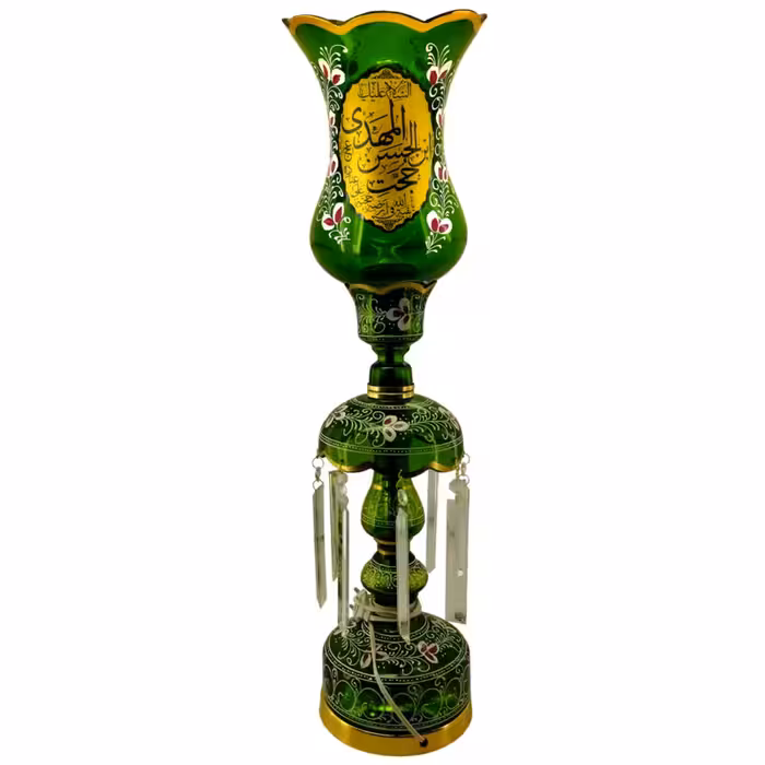 103558-لاله شمعدانی متوسط ارتفاع 64-قطر دهانه 15-سبز دو طرف حجت بن الحسن المهدی عج-کنار منبری هیئت