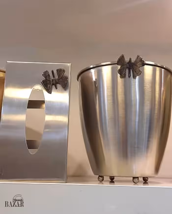 ست سطل زباله و جا دستمال کاغذی فانتزی طرح پروانه