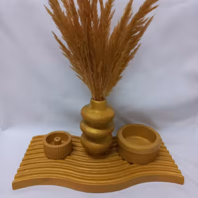 ست سینی موج و گلدان فنری و شات و جا عودی