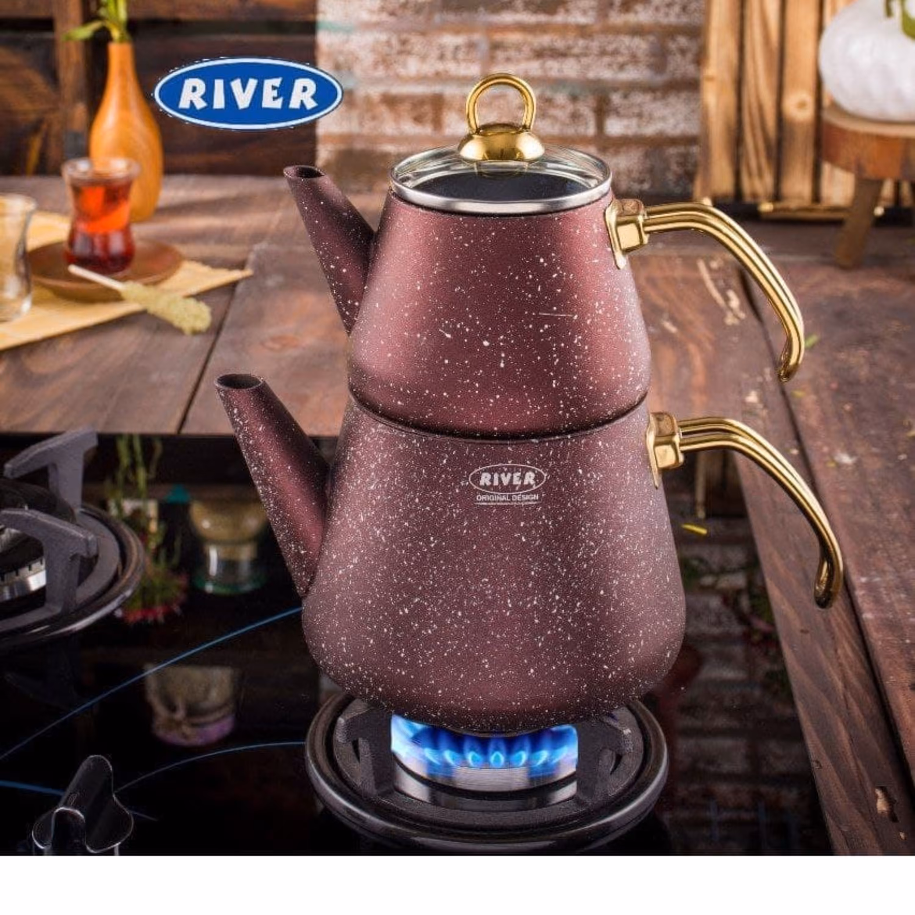 کتری و قوری گرانیتی ریور RIVER کد 5824 زرشکی با ارسال رایگان 