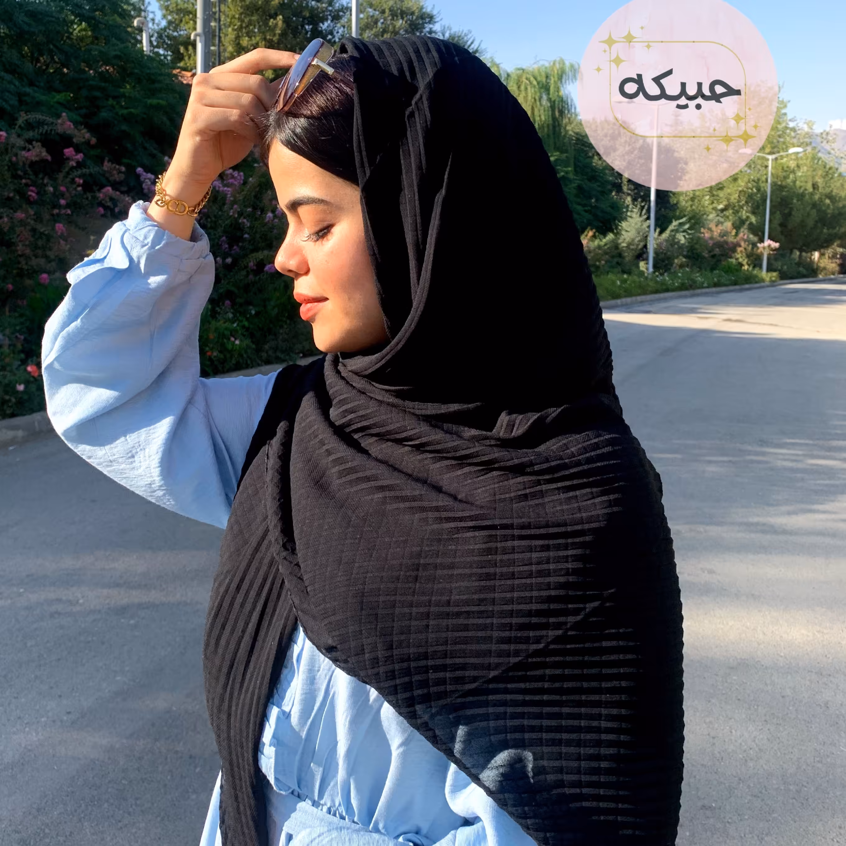 روسری مشکی طرح پلیسه چهار خونه قواره 140