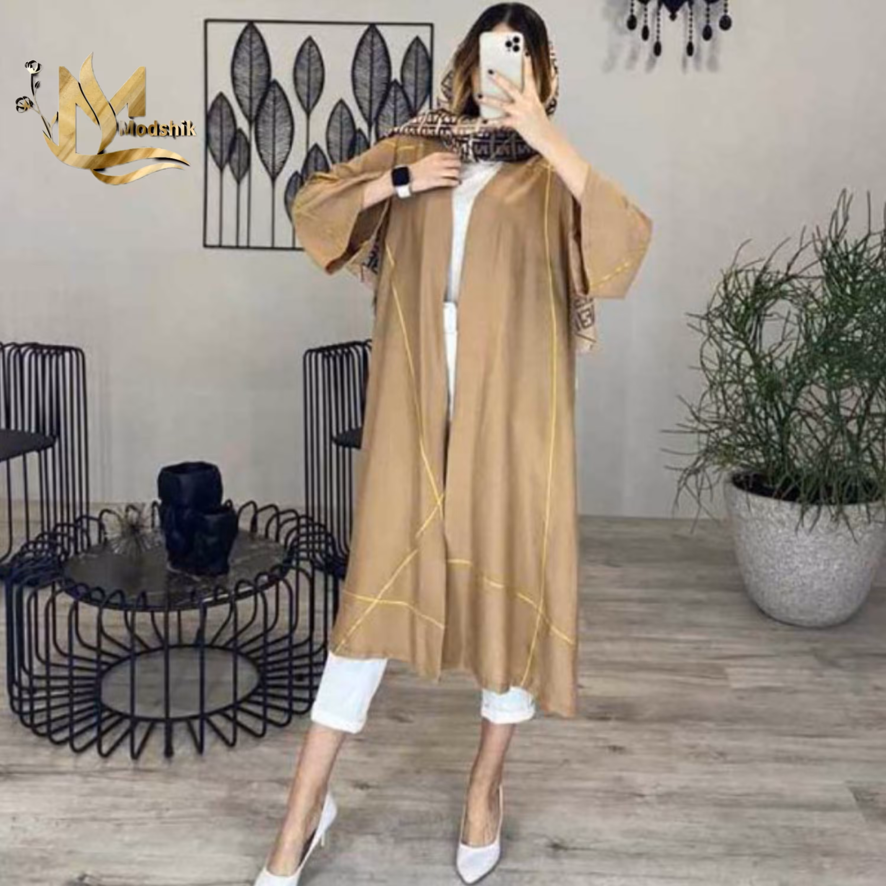 مانتو بهاره جلو باز مغز دوزی نسکافه ای
