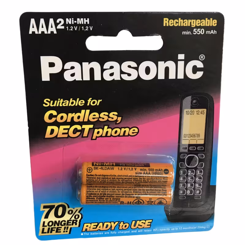 باتری نیم قلم قابل شارژ تلفن پاناسونیک مدل P-006 بسته 2 عددی