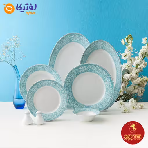 سرویس چینی زرین شهرزاد طرح ورونا فیروزه ای 6 نفره 35 پارچه