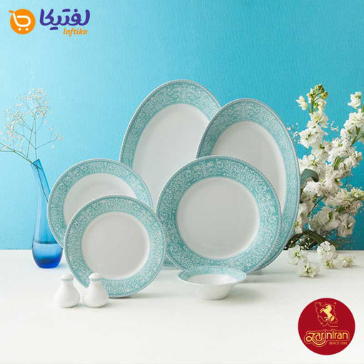 سرویس چینی زرین شهرزاد طرح ورونا فیروزه ای 6 نفره 35 پارچه