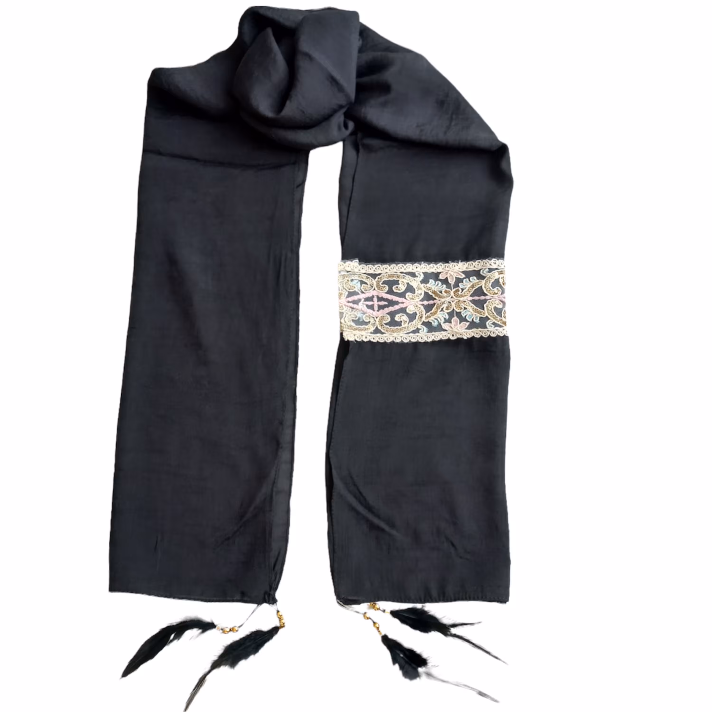 شال نخی مشکی هندی منگوله دار