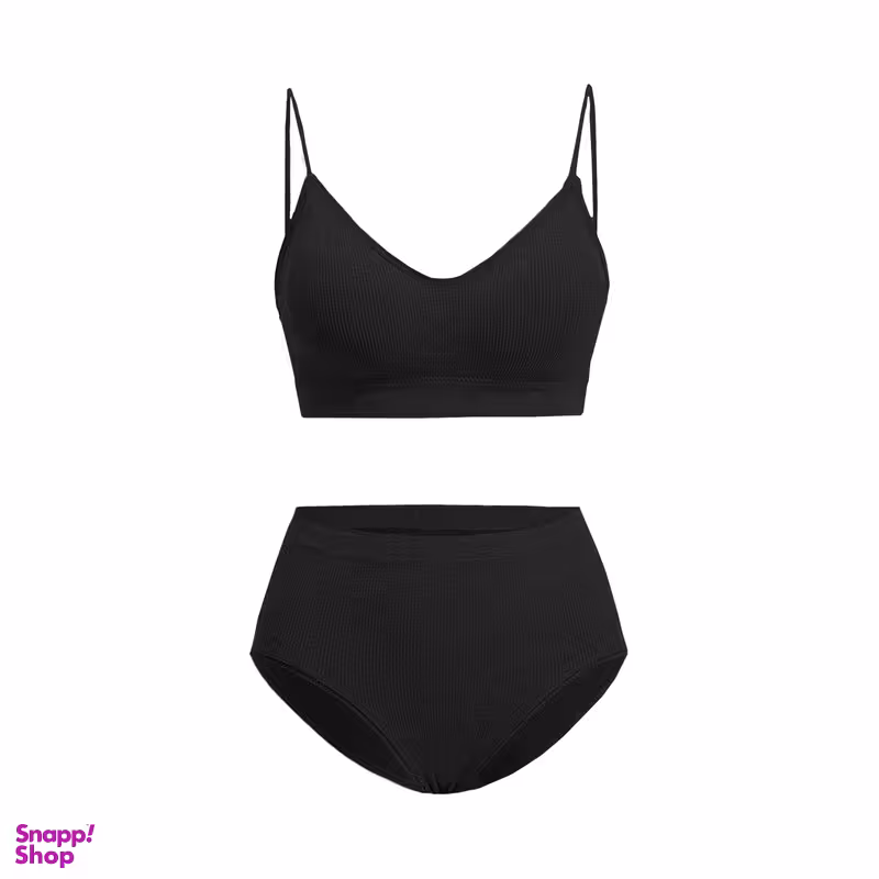 ست شورت و نیم تنه زنانه مدل شاین اسپرت نخی طرح کبریتی رنگ مشکی