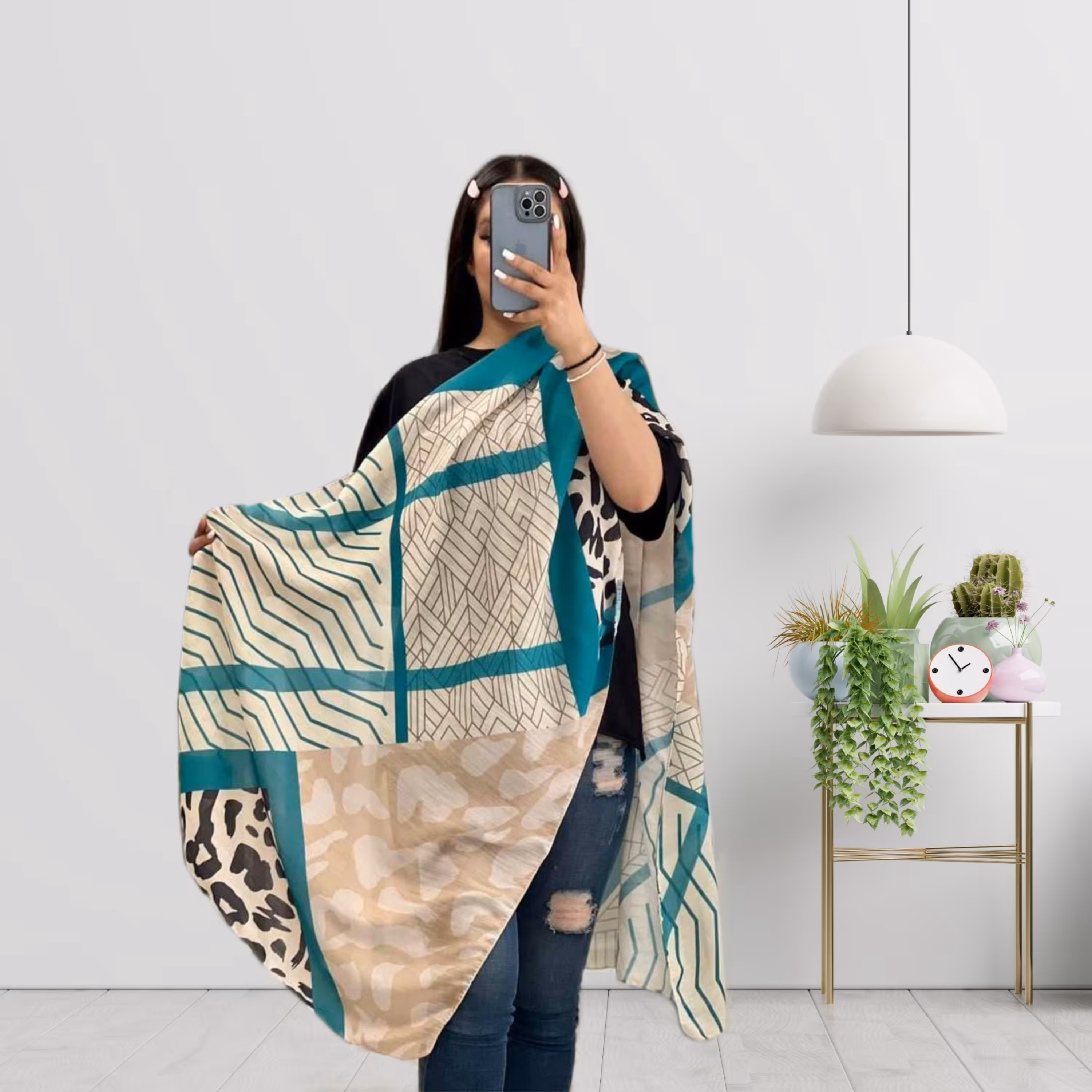 شال اسلپ خطی با حاشیه پلنگی SH10