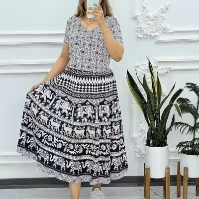 پیراهن ساحلی زنانه نخی مدل پیراهن لنگی سفیدمشکی هندی