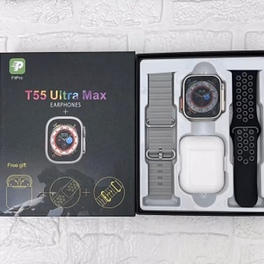 ساعت هوشمند T55 ultra max دوبند و یک هدفون