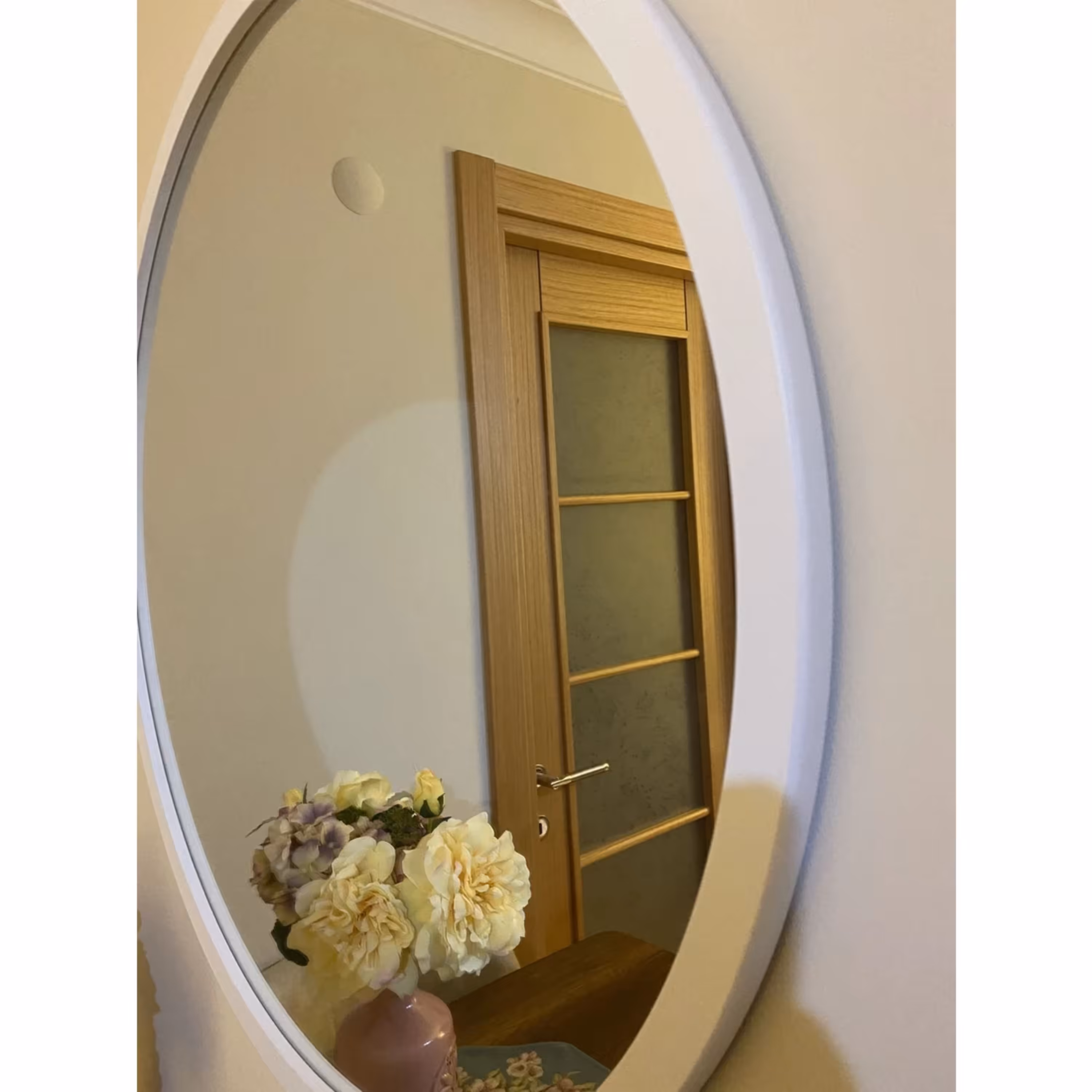 آینه گرد دکوری دیواری با قاب سفید قطر 100 سانت