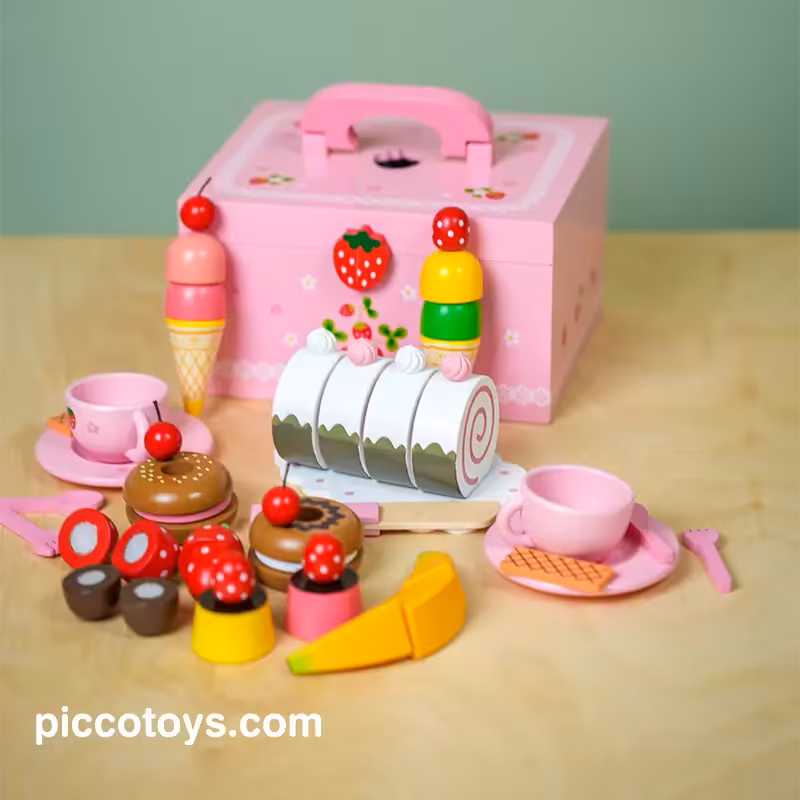 اسباب بازی چوبی ست عصرانه خوری همراه با رولت و میوه مدل YH054