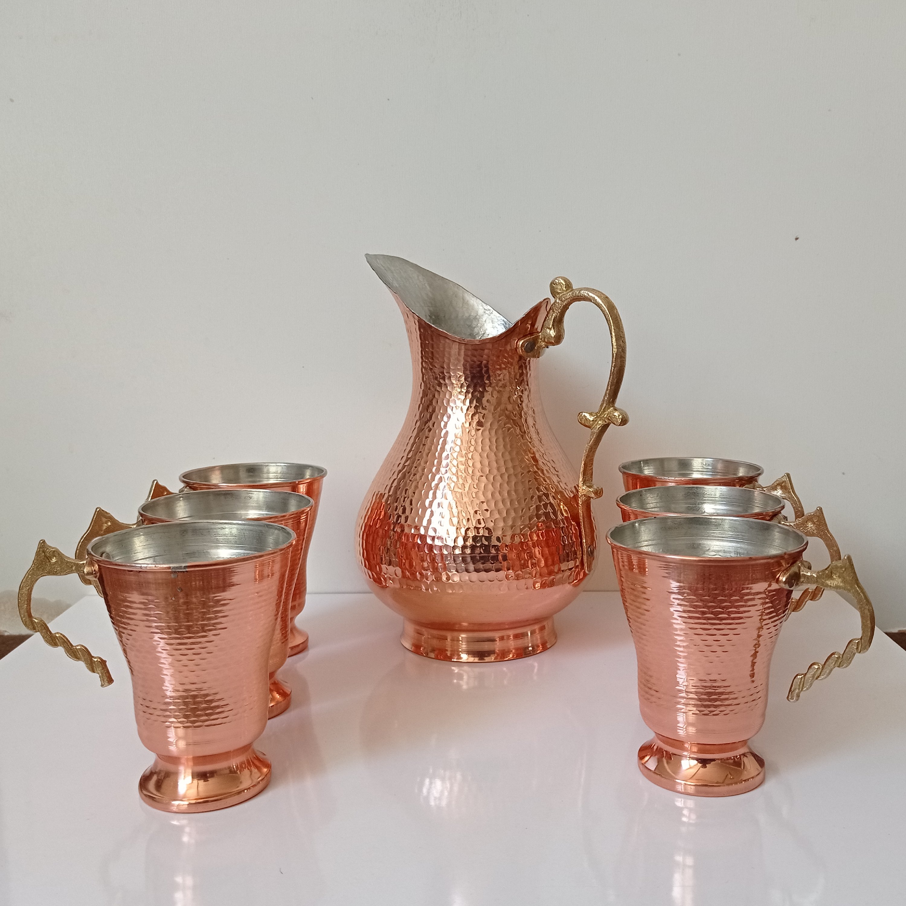 سرویس پارچ اردکی و لیوان مسی ته پوش دسته برنجی نانو شده زنجان با کیفیت عالی