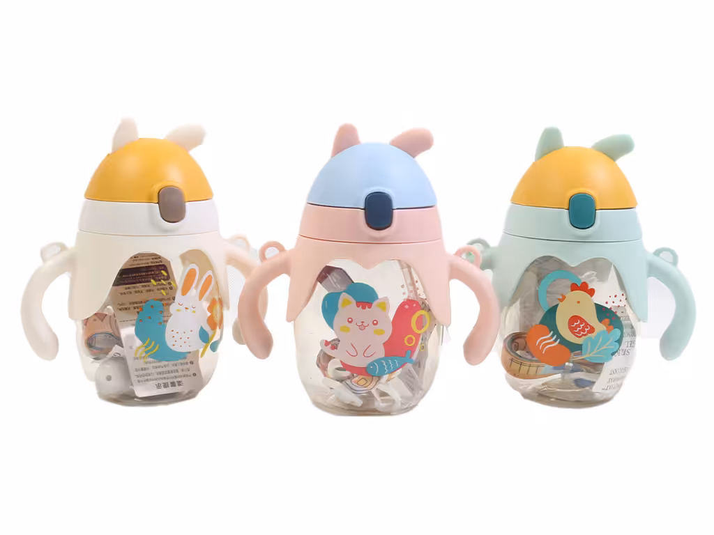 لیوان نی دار آنتی کولیک دسته دار حجم 250 میلی لیتر طرح حیوانات