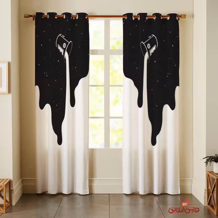 پرده 2عددی طرح آسمان و سطل رنگ سفید کد 2711