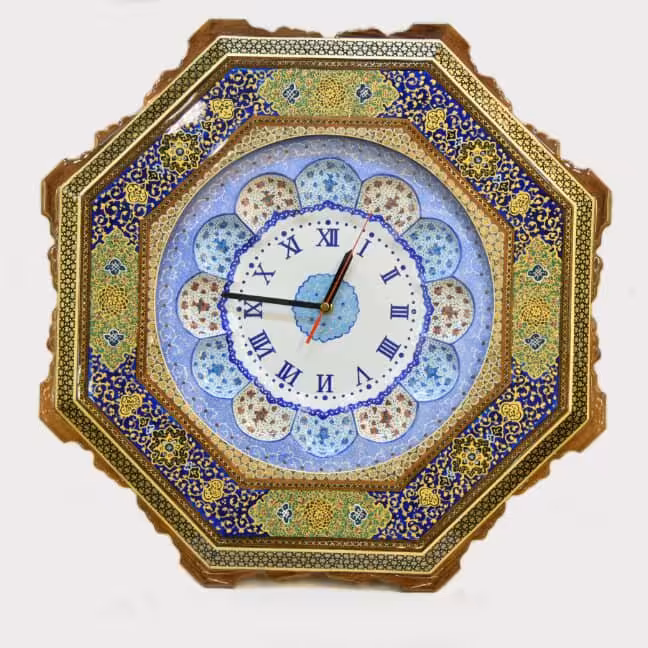 ساعت هشت گوش خاتم تذهیب 30 سانتی