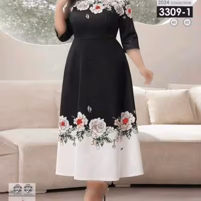پیراهن مهمانی زنانه نخی سوپر لاکرا مدل آستین سه ربع