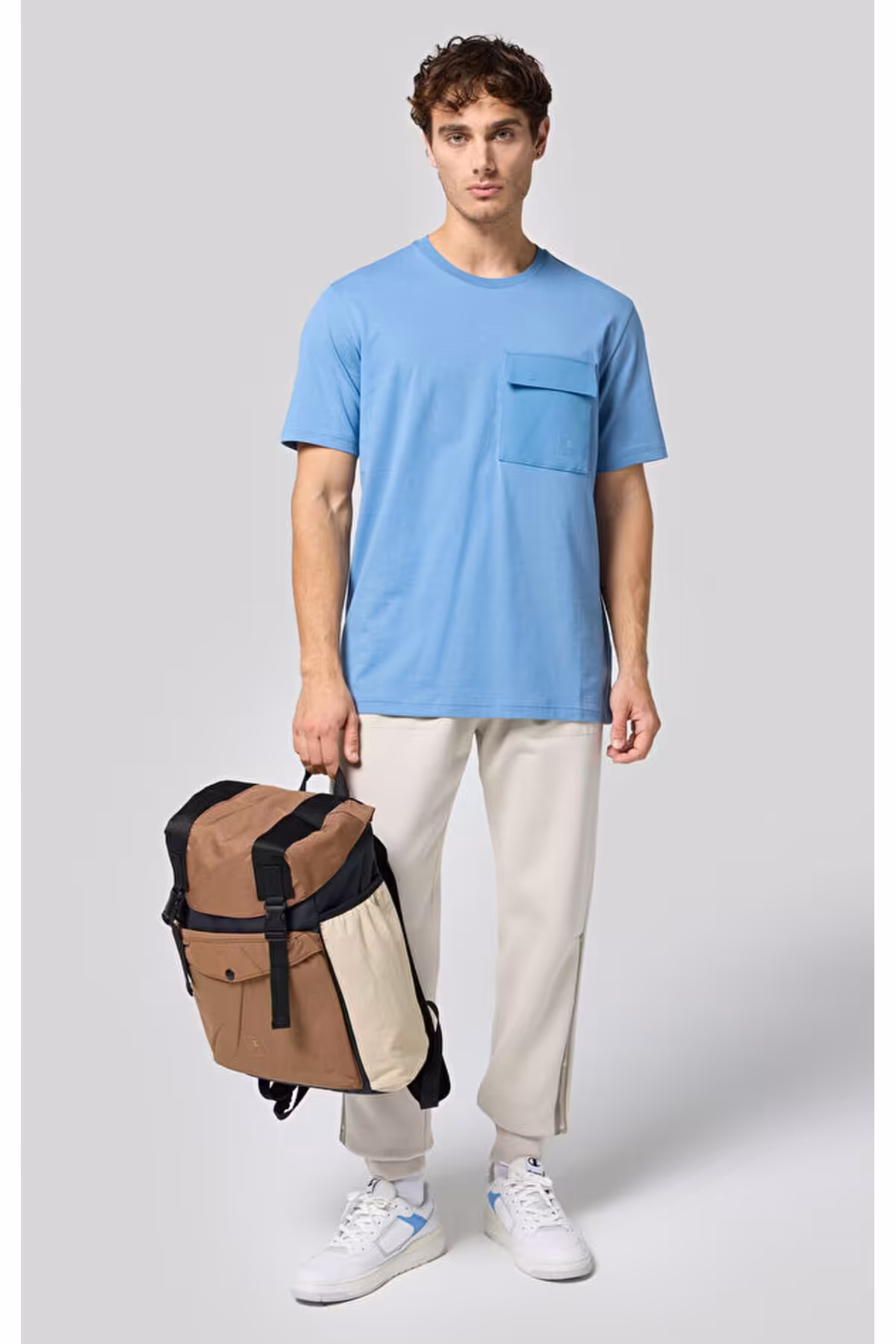 تی شرت آبی مردانه خدمه C TECH Champion