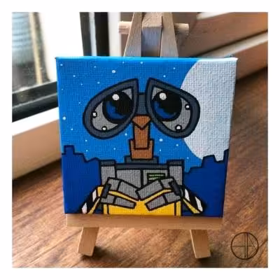 تابلو نقاشی رنگ روغن طرح ربات مهربان