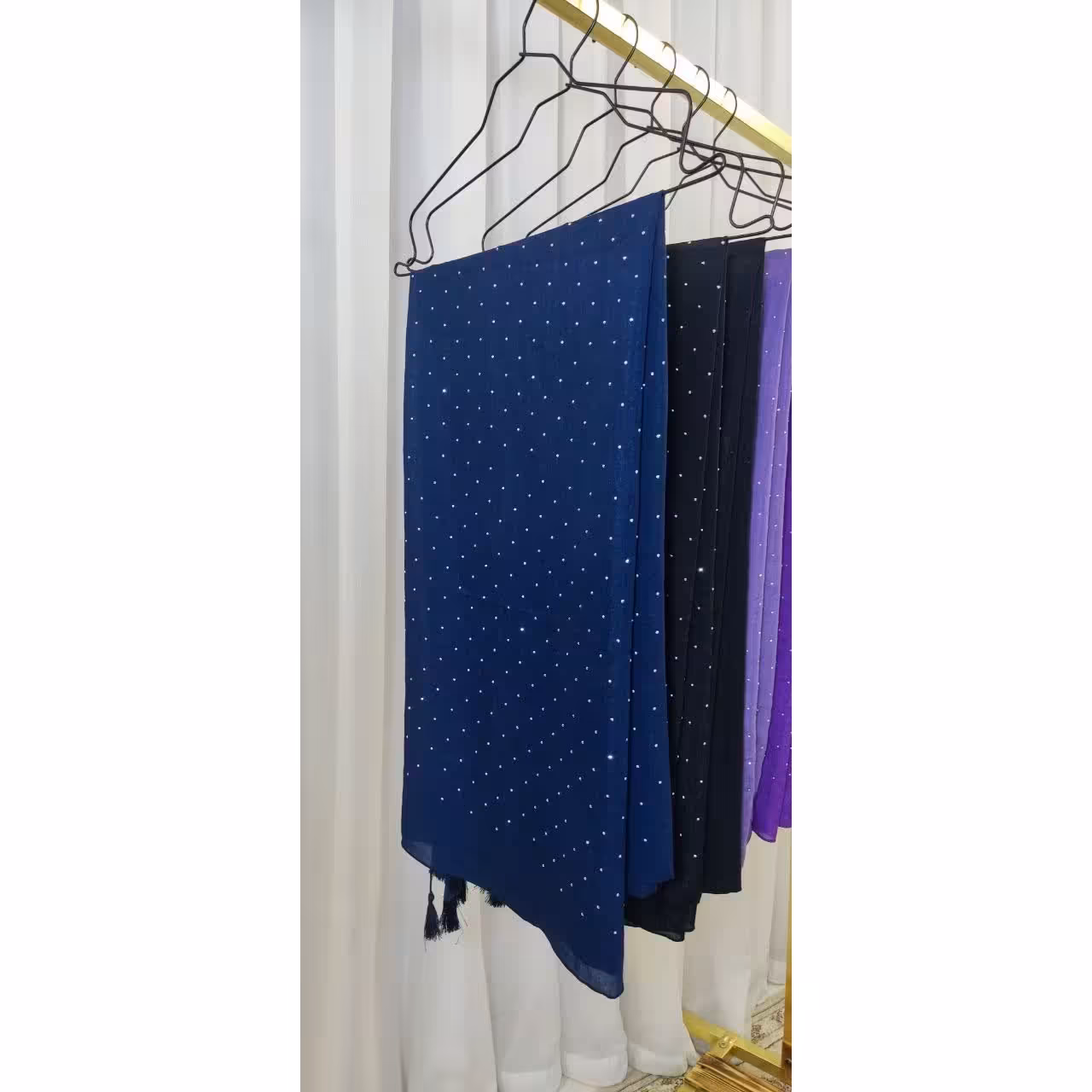 روسری نگین دار سورمه ای (سرمه ای) وال اسلپ