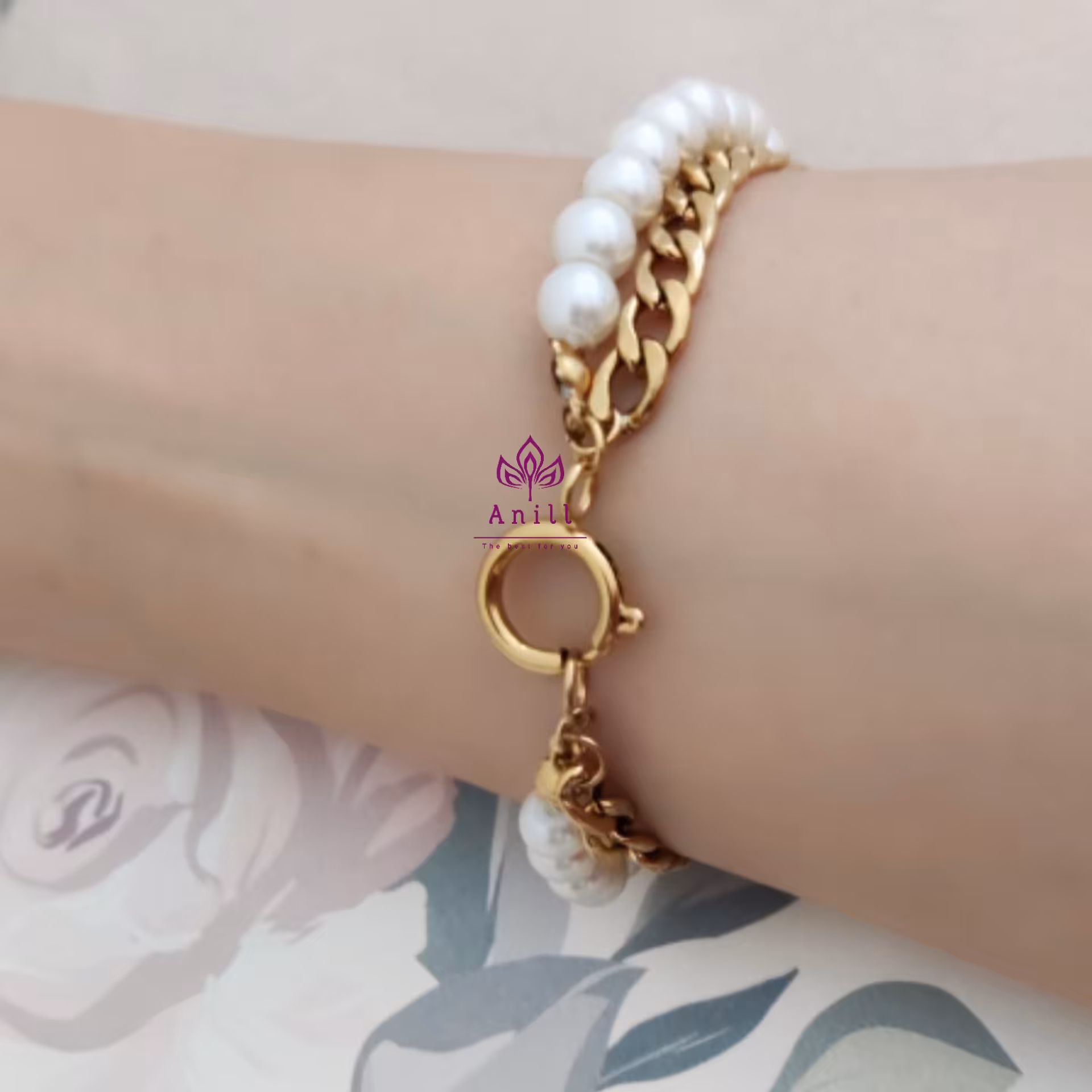 دستبند استیل کارتیر مرواریدی  کد307