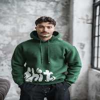 سویشرت سبز مردانه گه نر طرح دار بیش از حد هودری تیره OUTFİT MAN